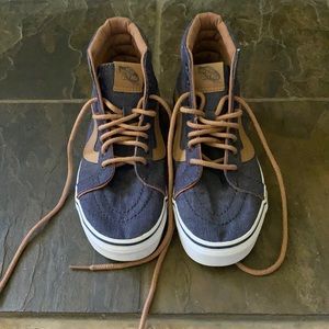 Denim and leather high top woman’s vans